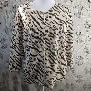 Onque Animal Print Jacket w/metal and beads embellishments sz XL
